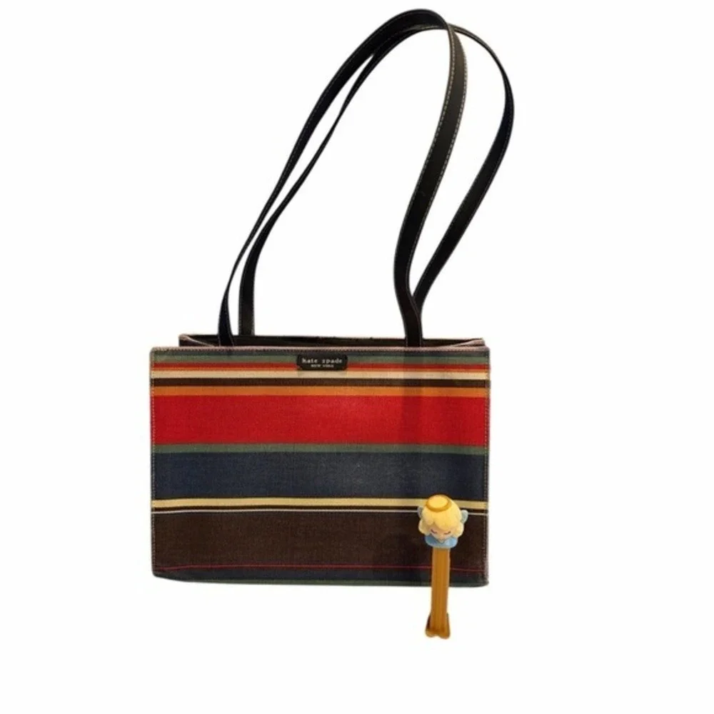 Kate Spade New York Multicolor Striped‎ Canvas Tote Bag Shoulder Purse Snap Top